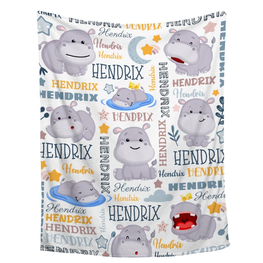 Aniruddha Custom Hippo Baby Name Blanket,Personalized Hippo Baby Blanket,Customized Name Blanket for Toddlers Kids Nursery,90"x120"-Family Size