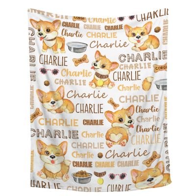 Aniruddha Custom Corgi Baby Name Blanket,Personalized Corgi Baby Blanket,Customized Name Blanket for Toddlers Kids Nursery,90"x120"-Family Size