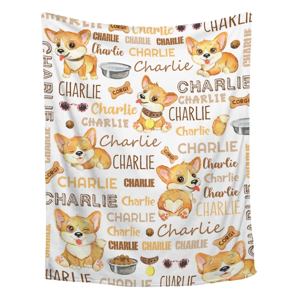 Aniruddha Custom Corgi Baby Name Blanket,Personalized Corgi Baby Blanket,Customized Name Blanket for Toddlers Kids Nursery,90"x120"-Family Size