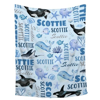 Aniruddha Custom Oceans Baby Name Blanket,Personalized Oceans Baby Blanket,Custom Blankets with Name for Kids,Customized Blankets for Toddlers Kids Nursery,40"x50"-Throw Size