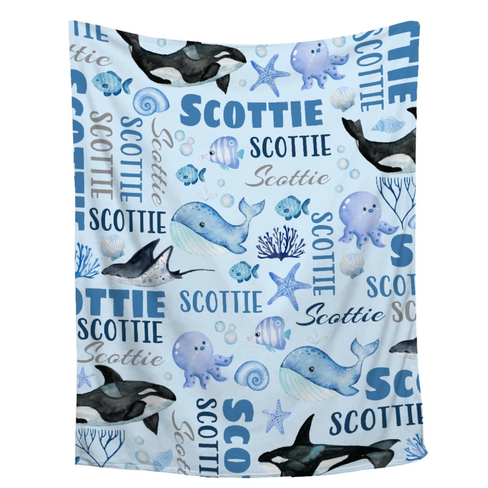 Aniruddha Custom Oceans Baby Name Blanket,Personalized Oceans Baby Blanket,Custom Blankets with Name for Kids,Customized Blankets for Toddlers Kids Nursery,40"x50"-Throw Size