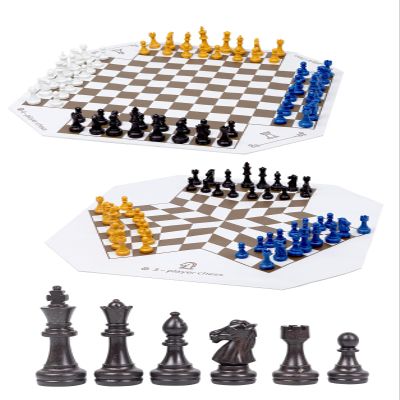 3 or 4 Player Chess Board Game Set,64 Pieces Colorful Chess,Chess Game for Team with a Leather Game Mat