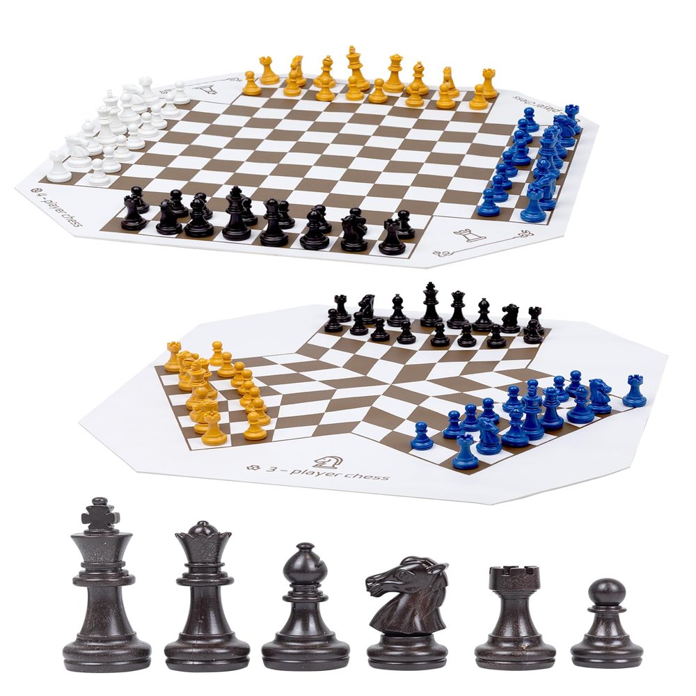 3 or 4 Player Chess Board Game Set,64 Pieces Colorful Chess,Chess Game for Team with a Leather Game Mat