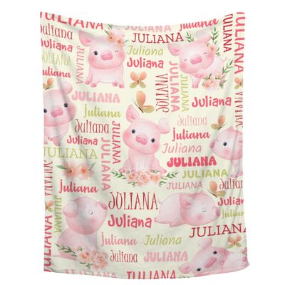 Aniruddha Custom Pig Baby Name Blanket,Personalized Pig Baby Blanket,Customized Name Blanket for Toddlers Kids Nursery,30"x40"-Toddler Size