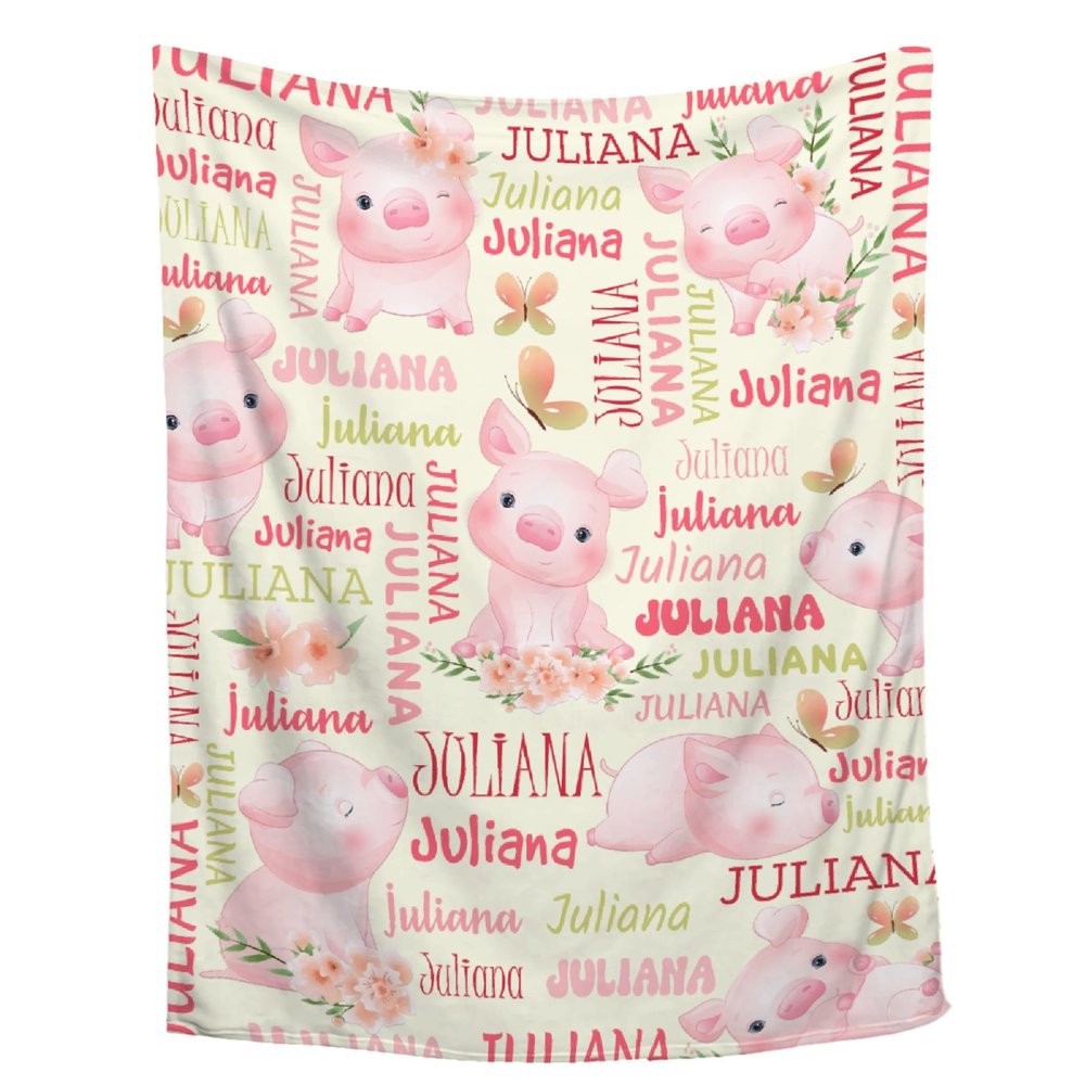 Aniruddha Custom Pig Baby Name Blanket,Personalized Pig Baby Blanket,Customized Name Blanket for Toddlers Kids Nursery,30"x40"-Toddler Size