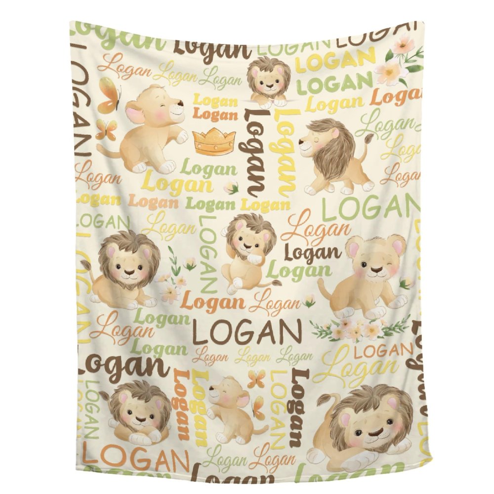 Aniruddha Custom Lion Baby Name Blanket,Personalized Lion Baby Blanket,Custom Blankets with Name for Kids,Customized Blankets for Toddlers Kids Nursery,90"x120"-Family Size