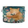 Storage Bin Basket Large Foldable Clothes Bag Round Collapsible Fabric Laundry Hamper Folding Washing Bin Bear Mama Baby Flowers view 1
