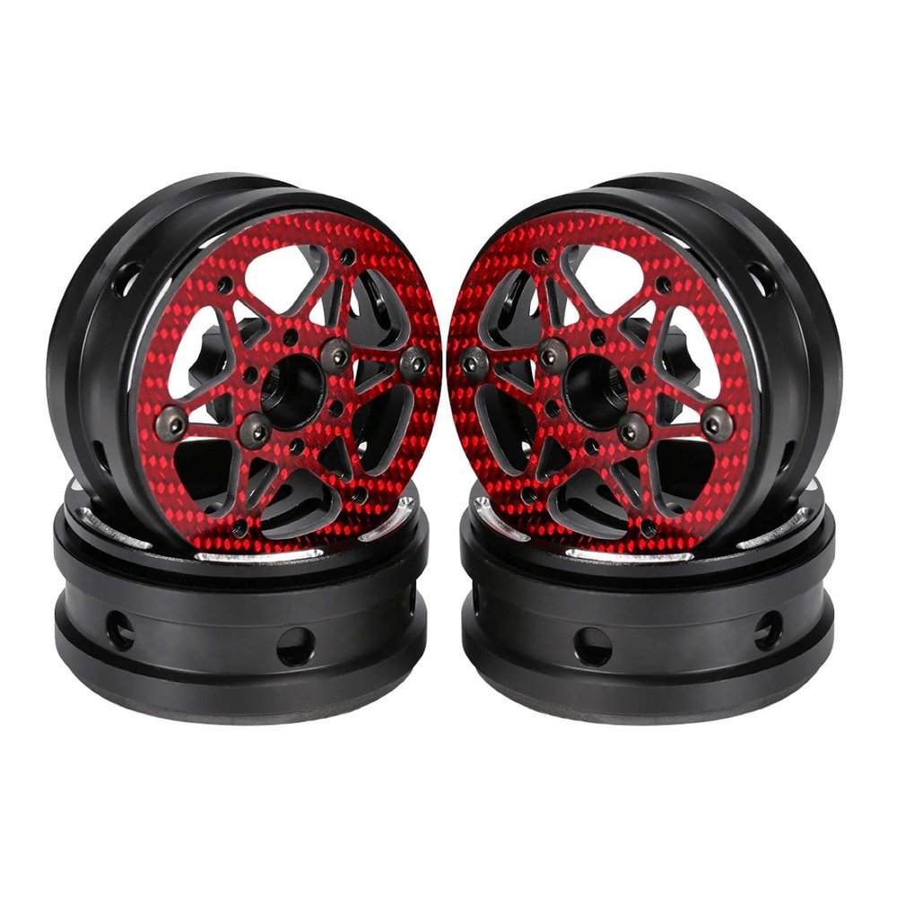 1.9 Inch Carbon Fiber Delrin Wheels Rim for 1/10 RC Rig Crawler LCG Comp Builds SCX10 Capra TRX4 TGH Dlux Gspeed V4 UGRC Chassis (4PCS A Red)