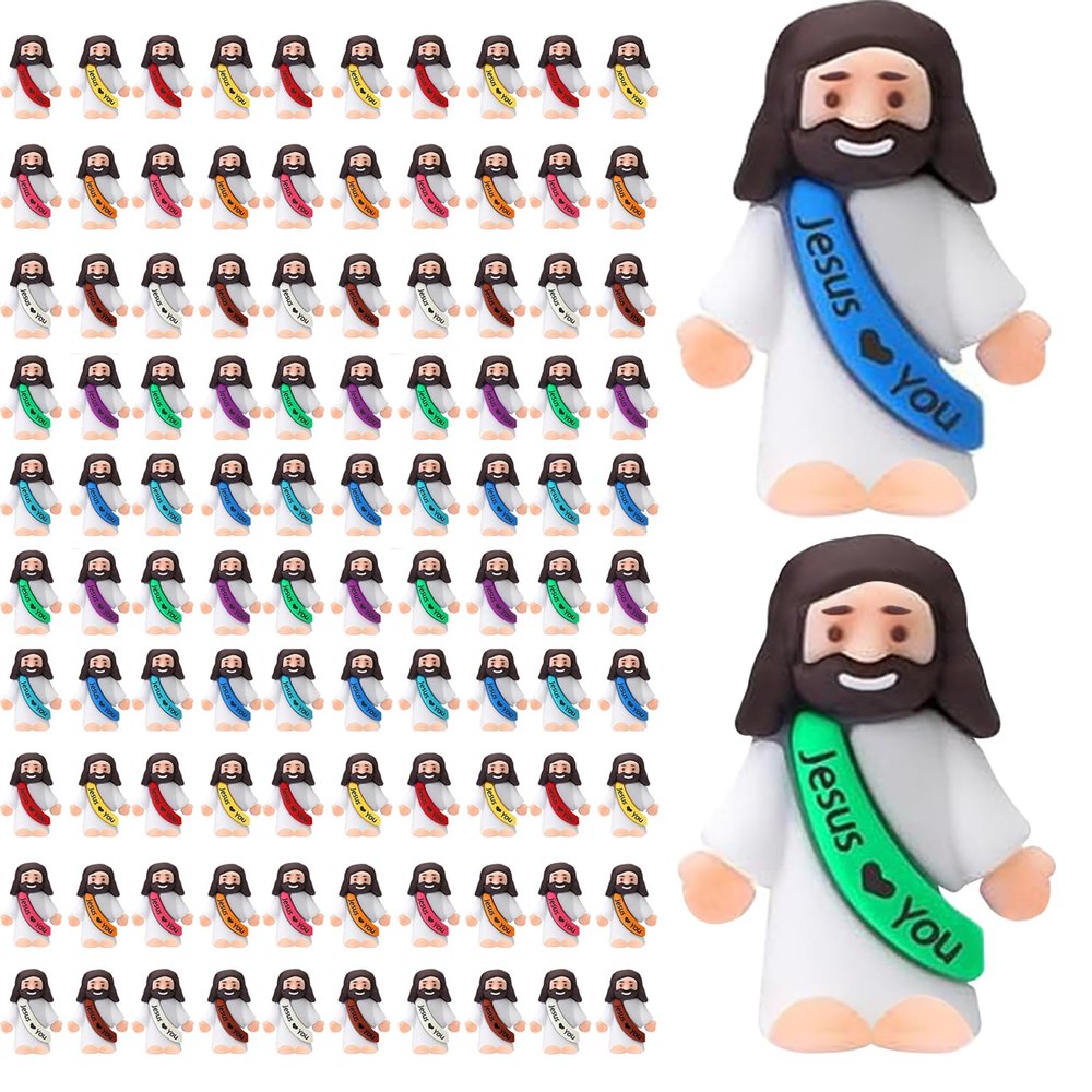 AKFAHOIF 100PCS Little Jesus Figures, Mini Jesus Figurines in Bulk, Multicolor Tiny Jesus Figures, Miniature Figurines to Hide and Seek Religious Gifts for Easter Egg Stuffers