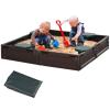Children's Sandbox, Square Sandbox, 4 Semicircular Seat Plates, Oxford Cloth Cover, Polished Smooth Surface, Made of High-Density Polyethylene, Suitable for Children Aged 3-12, Chocolate Brown view 1