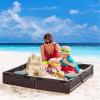 Children's Sandbox, Square Sandbox, 4 Semicircular Seat Plates, Oxford Cloth Cover, Polished Smooth Surface, Made of High-Density Polyethylene, Suitable for Children Aged 3-12, Chocolate Brown view 2