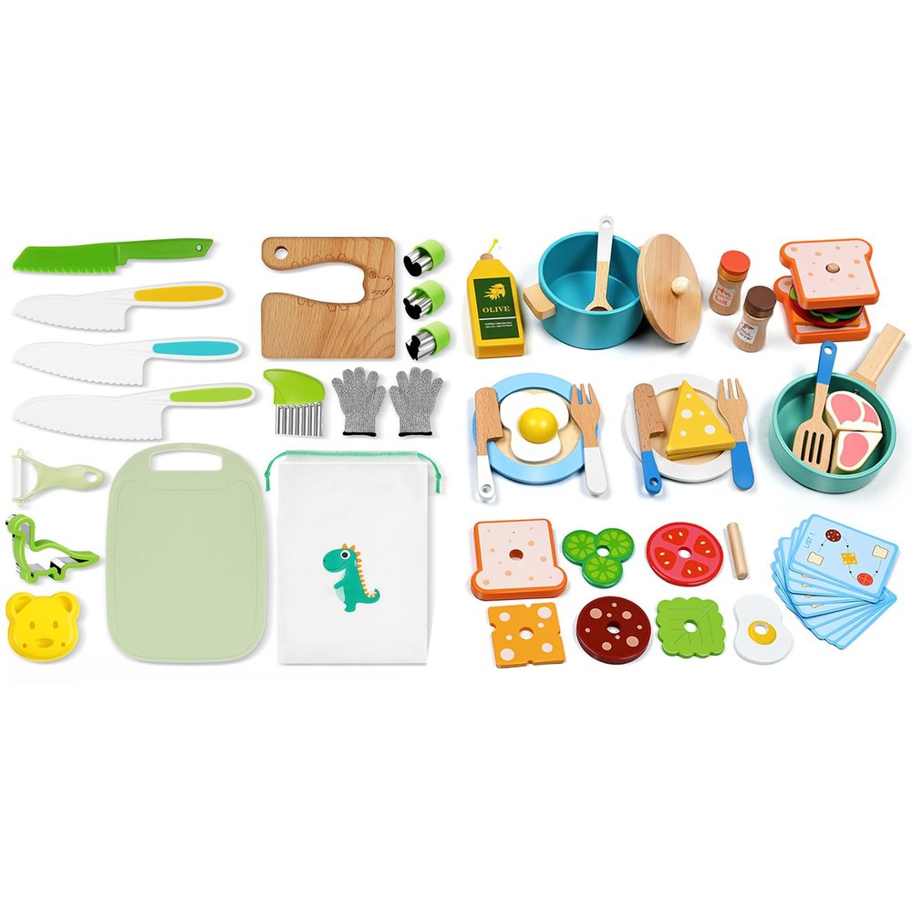HAIMST 15 PCS Montessori Kitchen Tools Kids Kitchen Knife Set, 35 PCS Play Kitchen Accessories