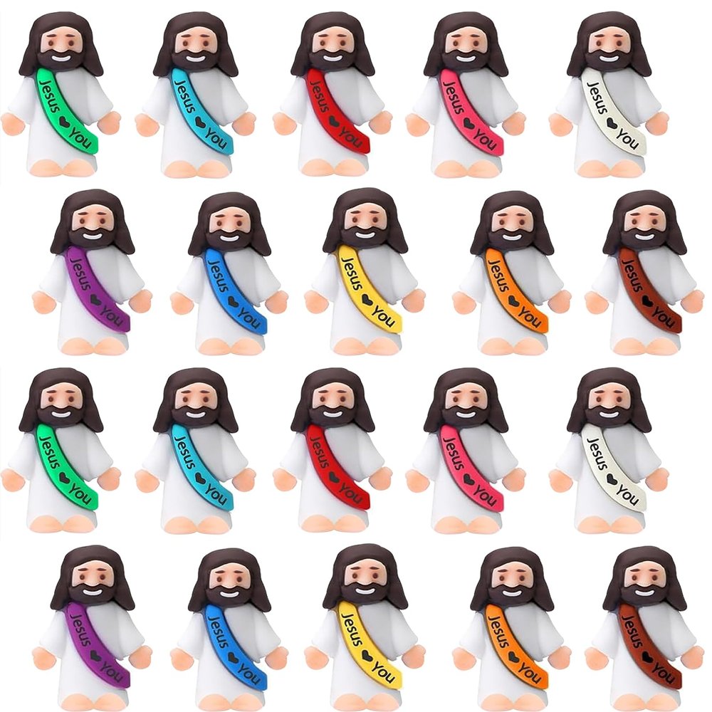 AKFAHOIF 20PCS Little Jesus Figures, Mini Jesus Figurines in Bulk, Multicolor Tiny Jesus Figures, Miniature Figurines to Hide and Seek Religious Gifts for Easter Egg Stuffers