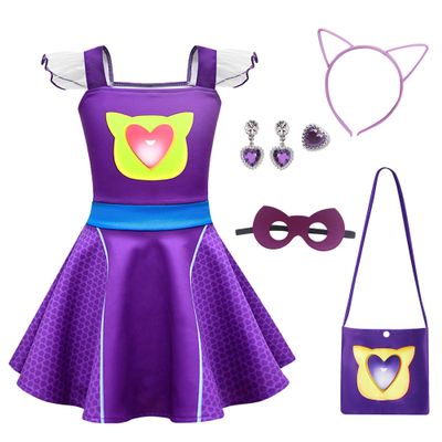 YODISON Superheros Fans' Dress With Lace On The Shoulders Match Accessories Fit Halloween Birthday Party Outfits(140cm/7-8T) Purple