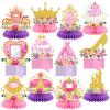 12 Pcs Floral Princess Themed Birthday Party Decorations Princess Honeycomb Centerpieces Pink Gold Flowers Castle Crown Carriage Table Decoration Table Toppers for Party Favors Supplies view 1
