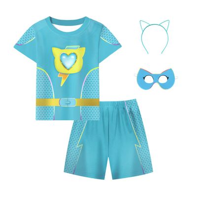 ACoiay Party Costume Outfit Kids Girls T-Shirt Pant Set Birthday Gift for Kids Short Sleeve Shirt Pants Set Cosplay Party Dress Up with Mask and Headband 5-6 Green