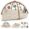 Blissful Diary Baby Play Gym & Activity Mat, Leaf Shaped Baby Tummy Time Play Mat with 6 Detachable Toys, Promotes Motor Skills & Sensory Development, Newborn Baby Essentials Gift, Oatmeal Beige view 1
