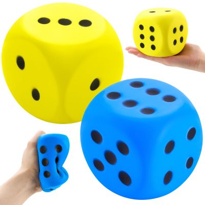 Zomiboo 2 Pcs 3.93'' Large Foam Dice for Classroom Jumbo 6 Sided Giant Dice Casino Party Decoration Squeeze Anxiety Stress Relieve Toy Gifts for Valentine's Day Adults Kids Board Game, Blue Yellow