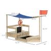 Children's Sandbox, Boat-Shaped Sandbox, Flag, Rudder, Blackboard and 2 Side Seats, Shade, Foldable Design, Smooth Surface, Suitable for Children Aged 3 to 8, Natural and Blue Colors view 3