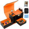 Stepane MTG Deck Box for Commander Display with Dice Tower, Fits 100 Double-Sleeved Cards for TCG/PTCG, Multifunctional Card Storage Box, with a 35PT Magnetic Card Holder (Black Orange) view 1