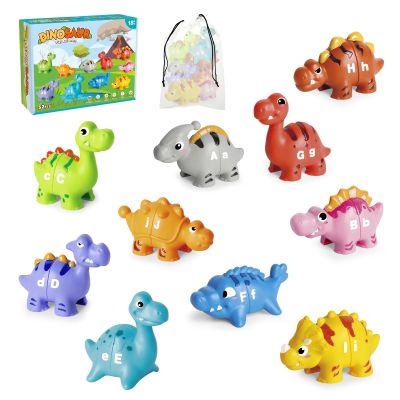 52 PCS Dinosaur Alphabet Learning Toys for Toddlers Kids 3-5, 10 Different Dinosaur Figures, Double Sided ABC Matching Game, Preschool Activities Montessori Fine Motor Toys for Toddlers Kids