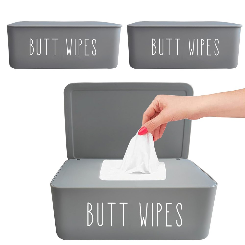 3 Pack Flushable Baby Wipe Holder Aesthetic 7.28" L * 4.80" W * 2.75" Butt Wipes Dispenser Container for Guest Bathroom Decor