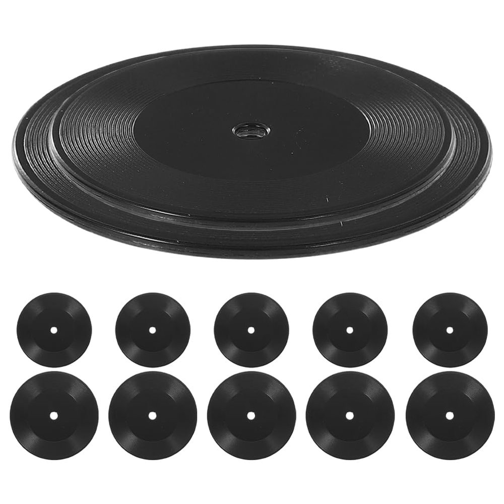 LOGOFUN 12 Pcs Dollhouse Vinyl Record Miniature Vinyl Record Models Mini Vinyl Record Props for Dollhouse Scene Decorations - Black