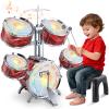 deAO Kids Drum Set for Toddlers Upgraded Jazz Drum Set with 5 High Drums & Lights, Vibrating-Controlled, Musical Instruments Toys for Toddlers 3-5 Birthday (Red) view 1