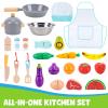 Wooden Play Kitchen for Toddlers 1-3, Kids Children Pretend Toy Kitchen Playset, Toys Kitchen with Realistic 24 Pieces Toy Accessory, Cutting Play Food Toys Gifts for Ages 3-8 Girls Boys view 3