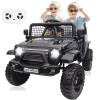 24V Ride On Jeep, Kids 2 Seater Ride On Car Truck w/4WD Motor, Remote Control, 3 Speed, Bluetooth Music, Spring Suspension, LED Light, Kids Electric Car Power Wheels Gift for Boys, Girls - Deep Black view 1