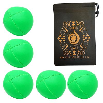 5 x Pro 115g Cascade Neon Classic Thud Juggling Balls & Bag - Set of 5 Juggling Balls (Green)