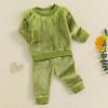 RWYBEIW Toddler Baby Boy Girl Christmas Outfits Furry Green Monster Costume Long Sleeve Fuzzy Sweatshirt Tops and Pants Set (Green, 6-12 Months) view 4