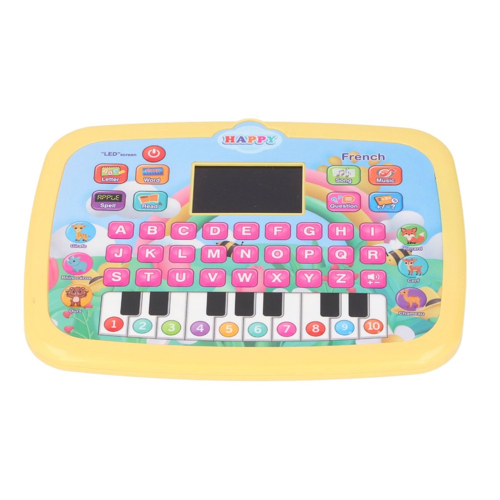 French Learning Tablet,LED Screen French Learning Machine Children Early Education Toy Interactive Pad Reading Machine for Kids (Yellow)