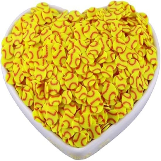 10 Gram Yellow Softball Clay 5mm Slices, Ball Sports Love Polymer Clay, Softball Slime, Nail Art Faux Craft, Decorations,This Product is not Suitable for Children Under 12