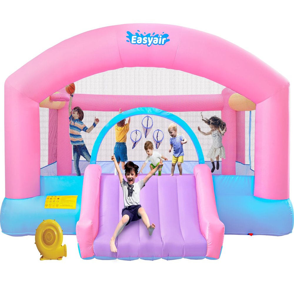 Easyair Large Bounce House for Big Kids, 14.8 x 14.5 FT Inflatable Bouncer Jumper Slide with 650W Blower, Basketball Hoop, Throw Ball Game, Ball Pits