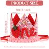 Berry First Birthday Crown, Pink 1st Birthday Hat for Baby Girls, Strawberry 1st Birthday Crown, Sweet One Party Headband for Berry First Birthday Outfit Strawberry Shortcake Decorations (3.3'') view 2