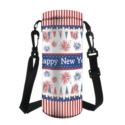 AQYAPTOIY American Flag Kids Water Bottle Sling for Boys Girls Cute Elf Water Bottle Holder with Strap,Firework Water Bottle Carrier with Strap for Children Traveling Water Bottle Sling Carrier