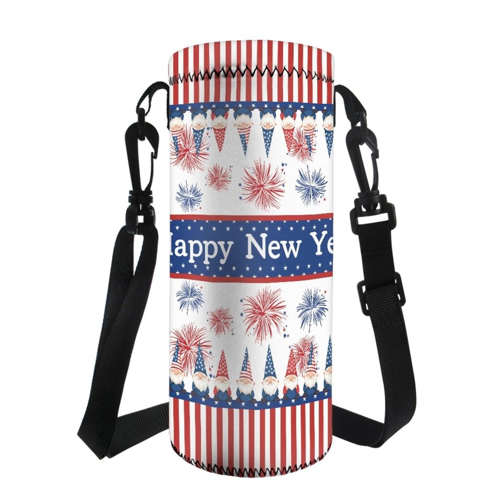 AQYAPTOIY American Flag Kids Water Bottle Sling for Boys Girls Cute Elf Water Bottle Holder with Strap,Firework Water Bottle Carrier with Strap for Children Traveling Water Bottle Sling Carrier