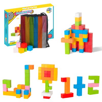 Hisine Magnetic Blocks, 48 PCS 1.18 inch Magnetic Building Blocks for Toddlers 3 4 5 6 7 8 Years Old Boys Girls Magnet Cube Toys for Sensory STEM Education Preschool Gifts for Kids Ages 3+(ESP. 3-8)
