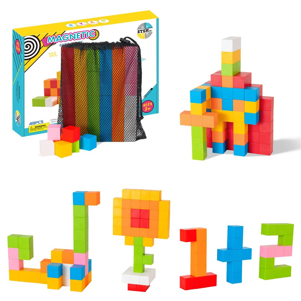 Hisine Magnetic Blocks, 48 PCS 1.18 inch Magnetic Building Blocks for Toddlers 3 4 5 6 7 8 Years Old Boys Girls Magnet Cube Toys for Sensory STEM Education Preschool Gifts for Kids Ages 3+(ESP. 3-8)