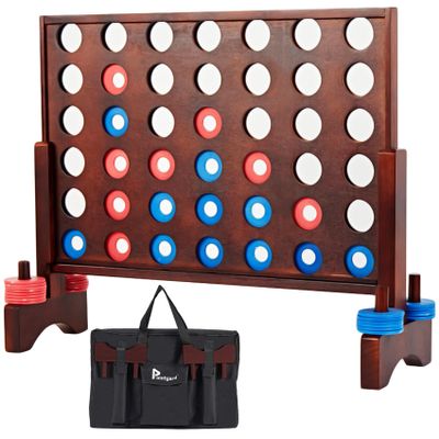 Pointyard Giant Wooden 4 in a Row Vintage 2.8Ft Outdoor Yard Game for Adults Famliy, with 42 Pcs Chips & Durable Carrying Bag, Halloween Christmas Party Game Gifts for Lovers