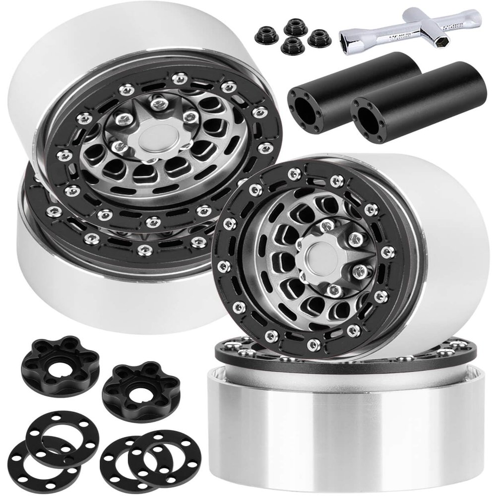 Aluminum 1.9 Beadlock Wheel Rims with Adjustable Offset for 1/10 RC Crawler Car SCX10 SCX10 II 90046 SCX10 III AXI03007 TRX4/6 Gen7/8 D90 VS4-10,BRCatWPark 4pcs Double Beadlock Wheel Rims,Silver