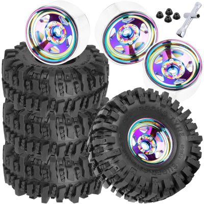 4PCS RC 1.9 in Wheel Tires for 1/10 TRX4 TRX6 SCX10 SCX10 II 90046 SCX10 III AXI03007 Gen7/8 D90 VS4-10 RC Crawler Car,BRCatWPark Alloy 1.9 Beadlock Wheel and Rubber Tires w/Sponge,Colour