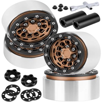 Aluminum 1.9 Beadlock Wheel Rims with Adjustable Offset for 1/10 RC Crawler Car SCX10 SCX10 II 90046 SCX10 III AXI03007 TRX4/6 Gen7/8 D90 VS4-10,BRCatWPark 4pcs Double Beadlock Wheel Rims,Brown