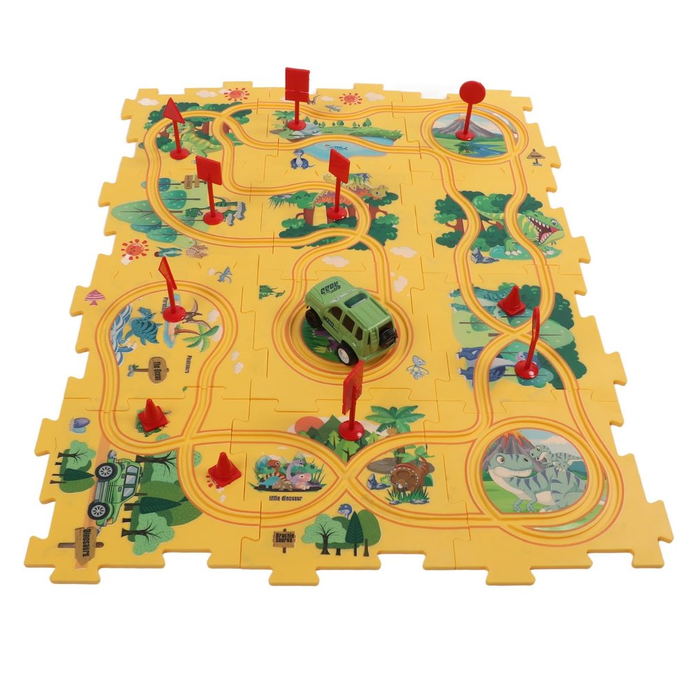 Kid Car Track Toy, DIY Assembling Develop Logical Thinking Track Car Play Set, Puzzle Dinosaur Car Track Toy for Boys Girls Home School