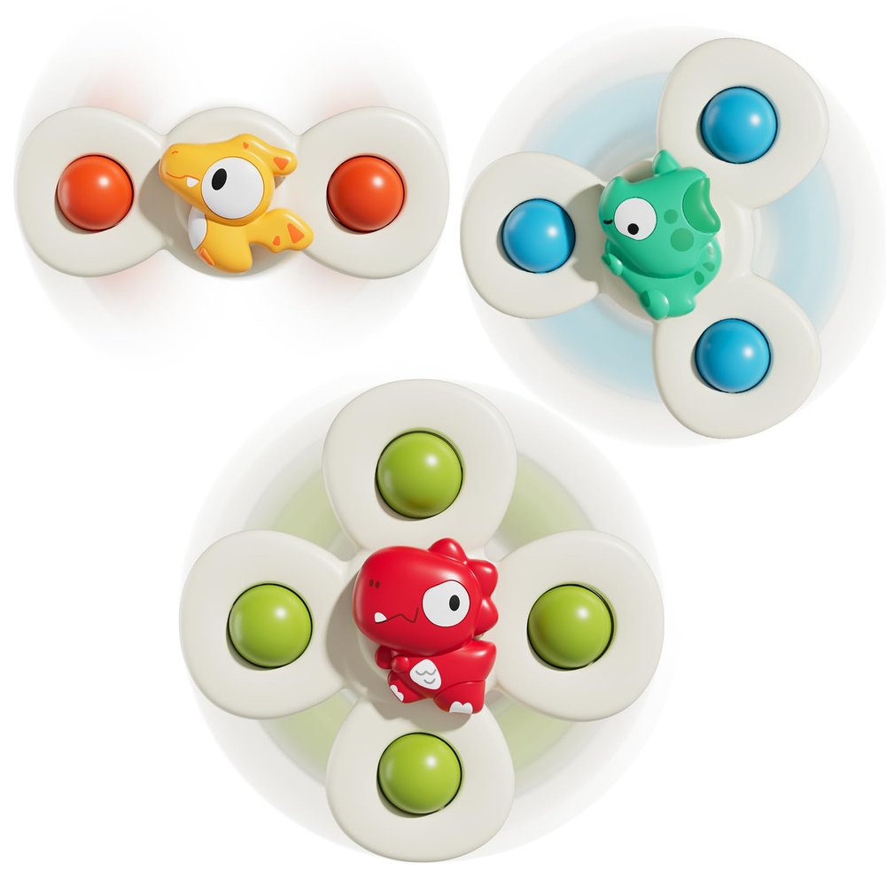 ALASOU 3PCS Suction Cup Spinner Toys for 1 Year Old Boy Girl|Spinning Top 12 18 Months|1 2 Year Old Boy Birthday Gift|Baby Bath Toy for Kids Ages 1-3|Sensory Airplane Travel Toy for Infant Toddlers