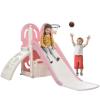 4 in 1 Climbing Frame and Slide Set, Children's Playground Climbing Frame, Free-Standing Slide Toy Set, Ladder, with Basketball Hoop Combination, Suitable for Indoor and Outdoor, Off-White and Pink view 1