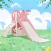 4 in 1 Climbing Frame and Slide Set, Children's Playground Climbing Frame, Free-Standing Slide Toy Set, Ladder, with Basketball Hoop Combination, Suitable for Indoor and Outdoor, Off-White and Pink view 2