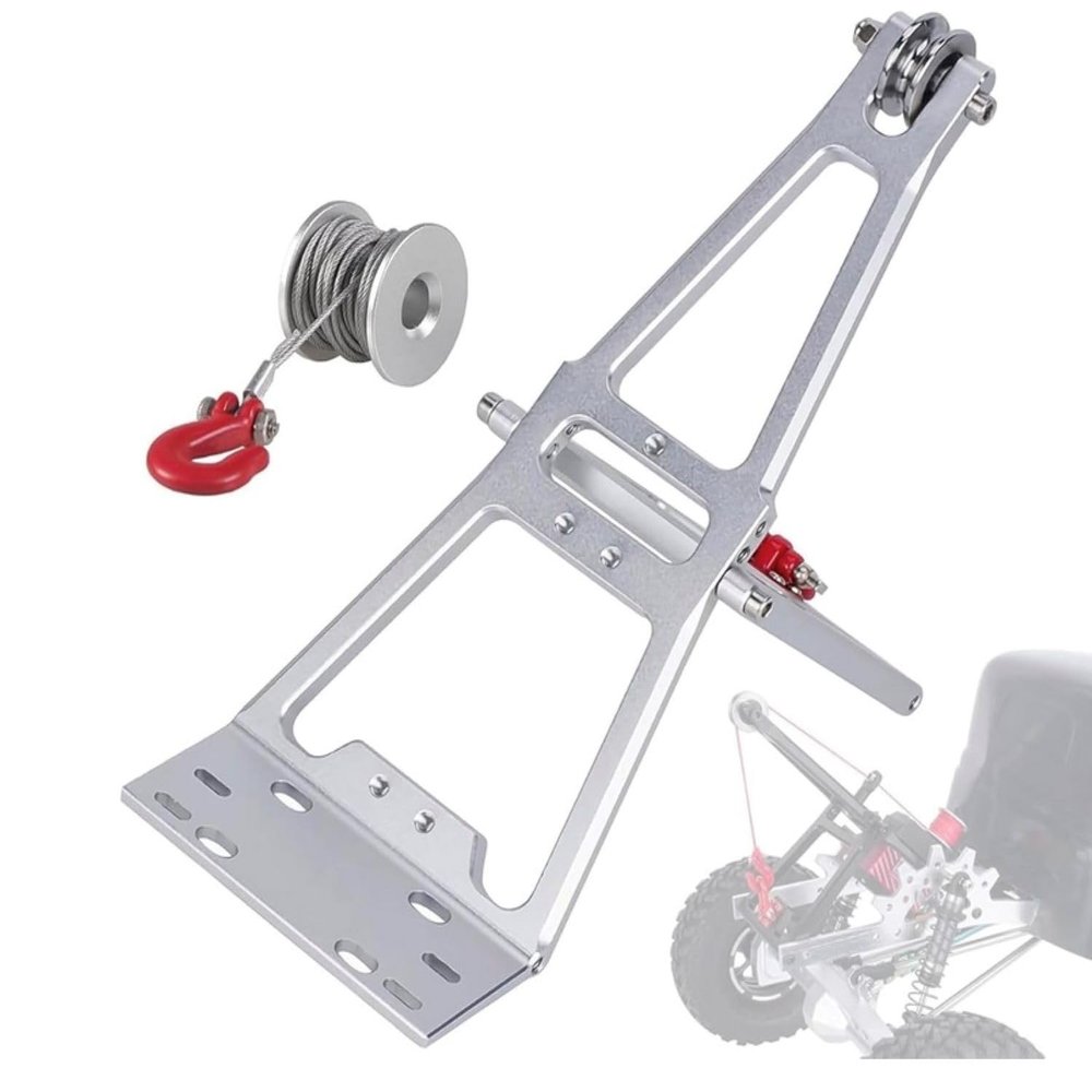 1/10 Scale RC Truck and Trailer Upgrade Kit, Winch Dual Bracket Rescue Truck Trailer Boom Clearance Truck Kit for 1/10 RC Crawler and Trailer SCX10 TRX4 Capra LCG Chassis DIY Upgrade Build (Silver)