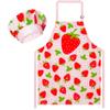 R HORSE Kid Apron and Chef Hat Set - 2Pcs Strawberry Adjustable Children Kitchen Toddler Apron for Girls Role Play Chef Toy Cooking Gift Birthday Gift for Kids Cooking Baking Painting and Training view 1